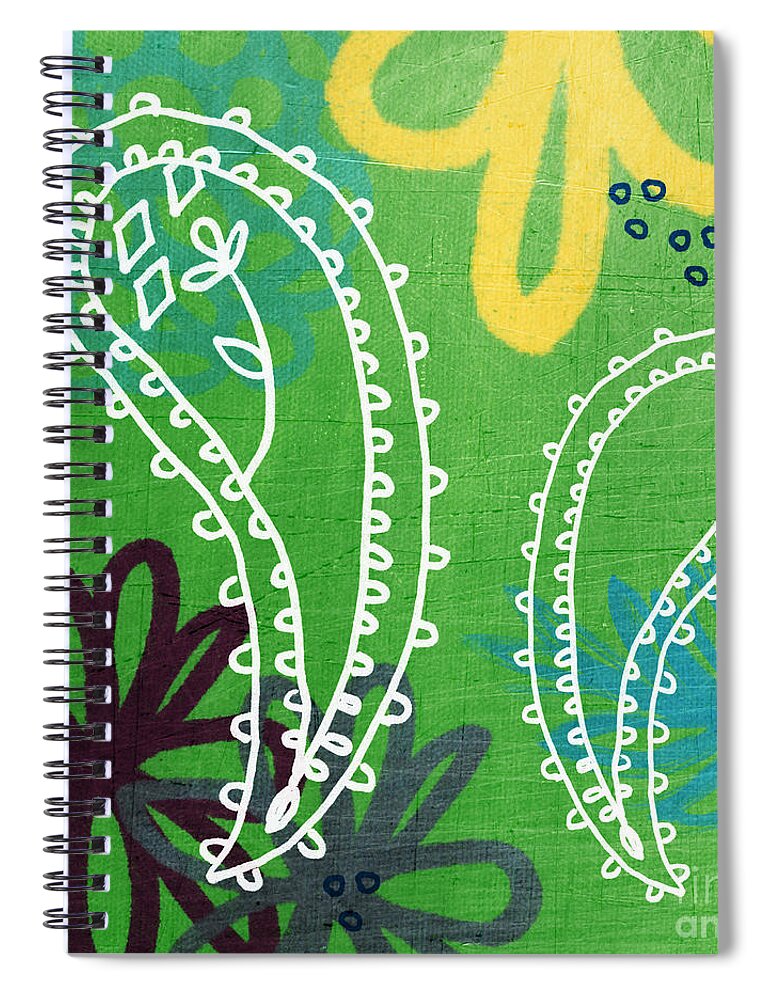 Paisley Spiral Notebook featuring the painting Green Paisley Garden by Linda Woods