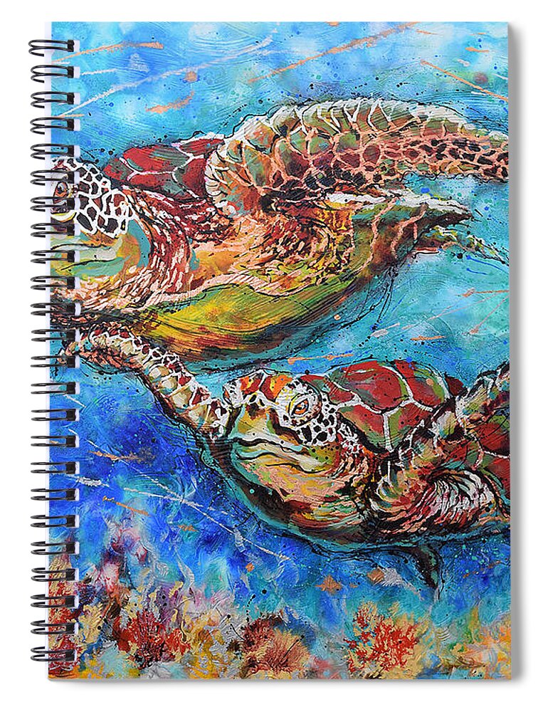 Marine Turtles Spiral Notebook featuring the painting Green Sea Turtles by Jyotika Shroff