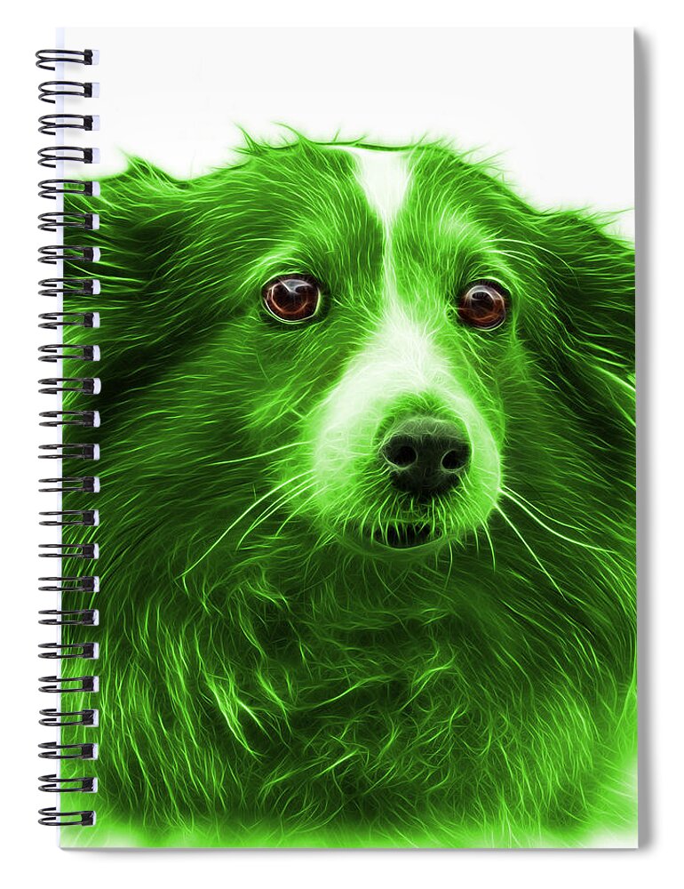 Sheltie Spiral Notebook featuring the mixed media Green Shetland Sheepdog Dog Art 9973 - WB by James Ahn