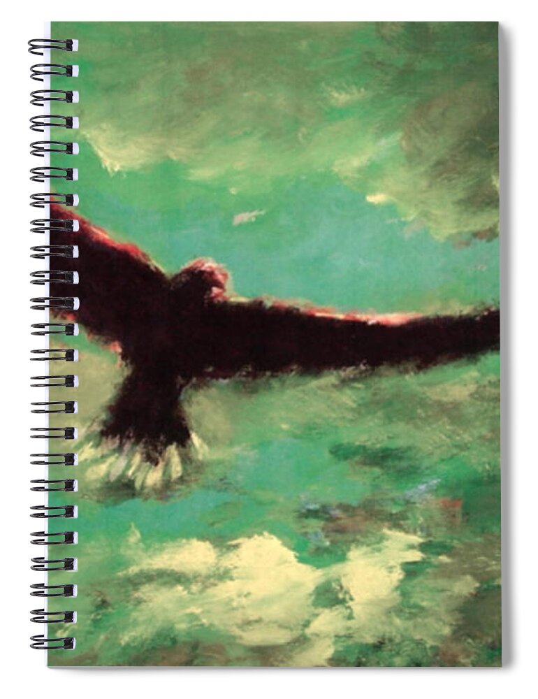 Eagle Spiral Notebook featuring the painting Green Sky by Enrico Garff