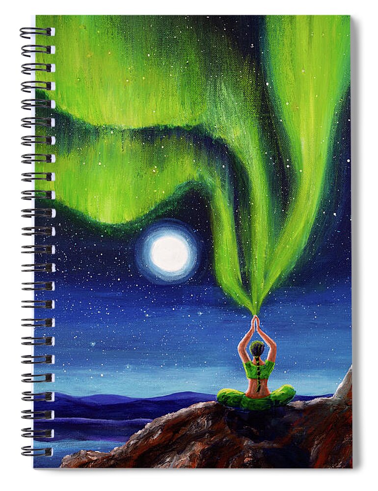 Meditation Spiral Notebook featuring the painting Green Tara Creating the Aurora Borealis by Laura Iverson