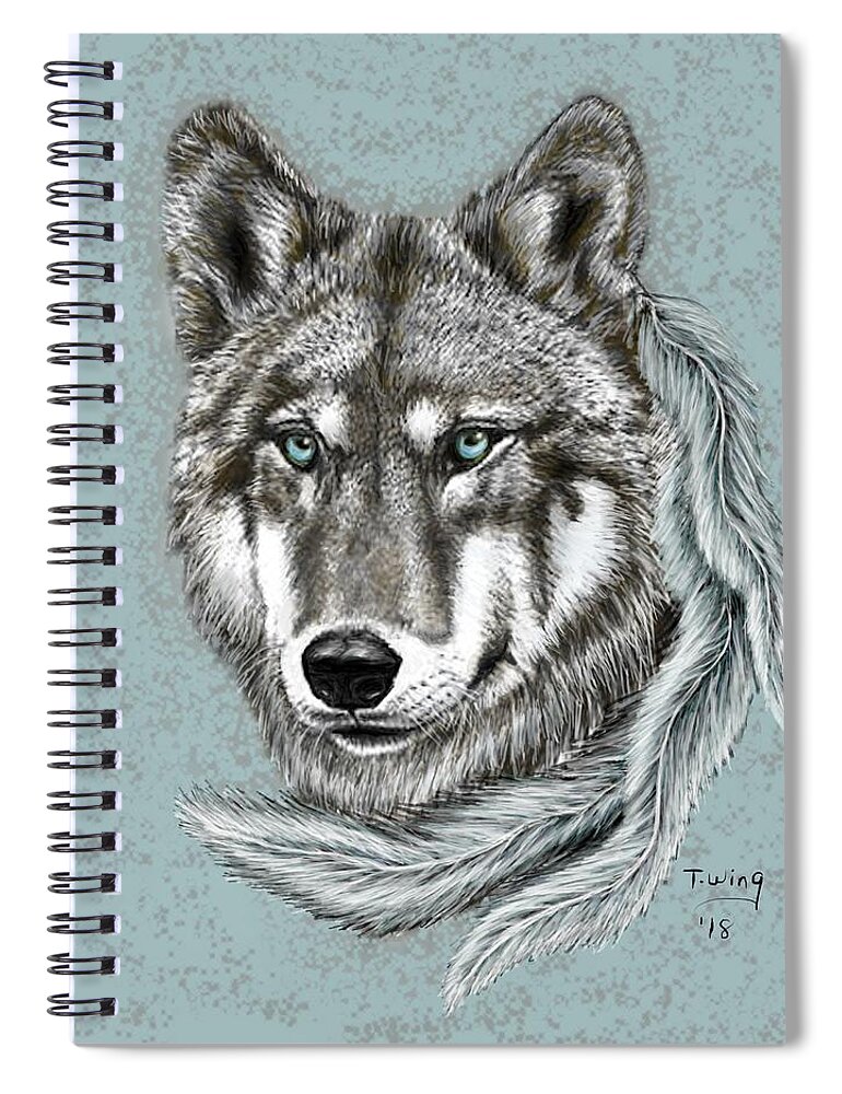 Wolf Spiral Notebook featuring the digital art Grey Wolf by Teresa Wing
