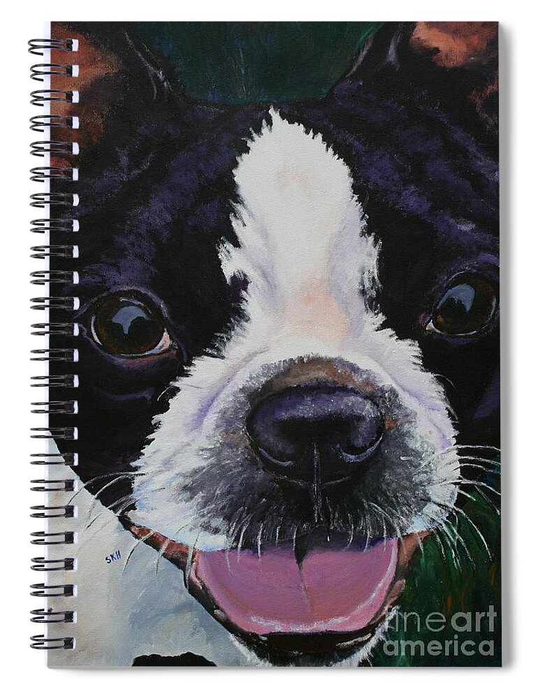 Boston Terrier Spiral Notebook featuring the painting Grins by Susan Herber