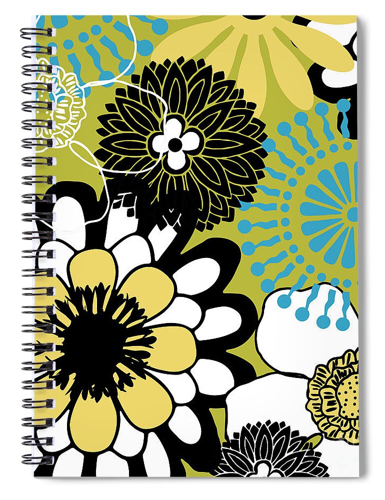 Mid Century Modern Spiral Notebook featuring the painting Groovy Floral Pattern by Mindy Sommers