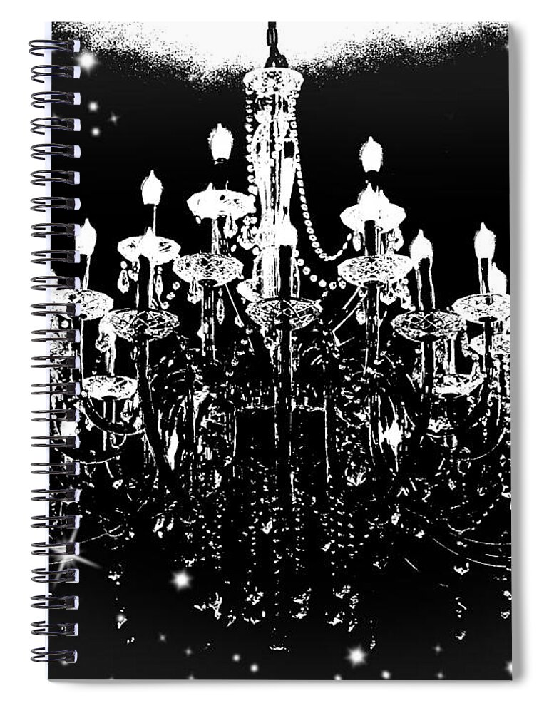 Grosvenor Spiral Notebook featuring the photograph Grosvenor Chandelier Sparkles in Black and White by Diane Lindon Coy