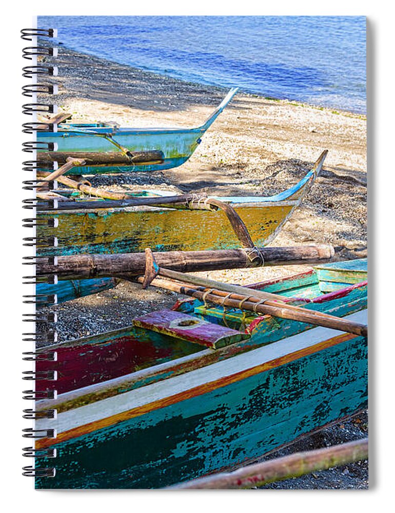 Philippines Spiral Notebook featuring the photograph Group of Fishing Palm Boats by James BO Insogna
