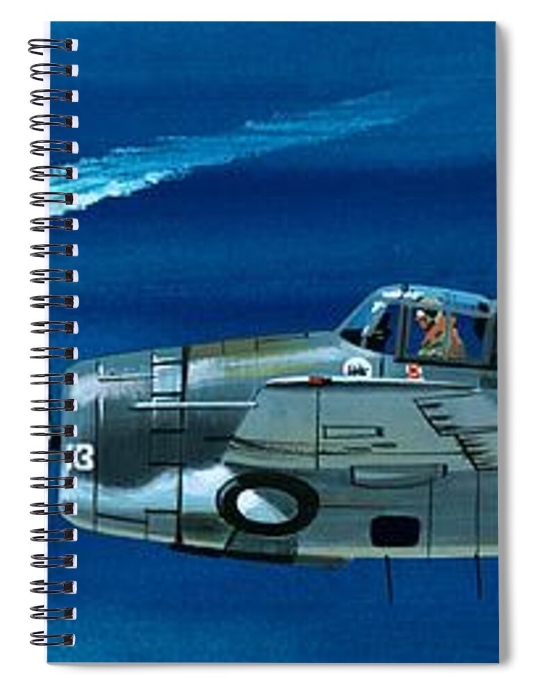 Aircraft; Aeroplane; Plane; Flying; Grumman F4rf-3 Wildcat; Grumman F6f-3 Hellcat; Chance Vought F4u-1a Corsair Spiral Notebook featuring the painting Grumman F4RF-3 Wildcat by Wilf Hardy