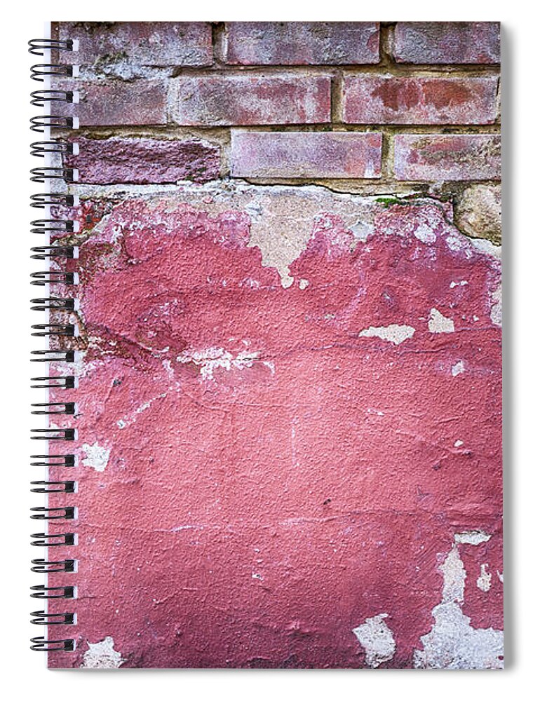 Abandoned Spiral Notebook featuring the photograph Grunge red wall with broken plaster by Simon Bratt