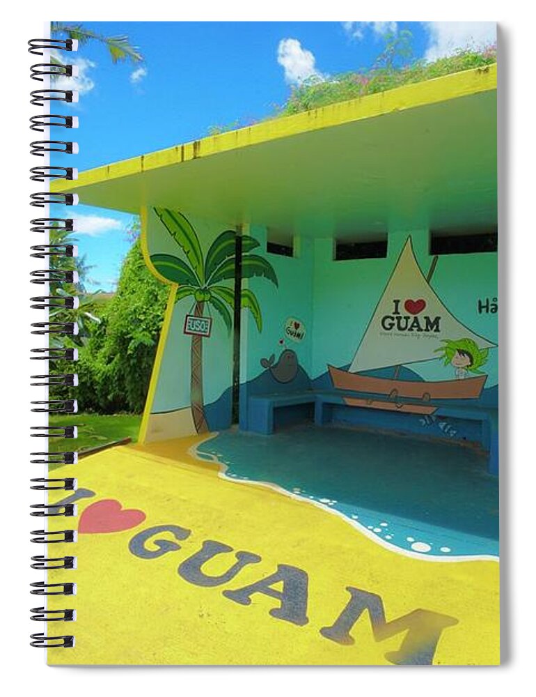 Usa Spiral Notebook featuring the photograph Guam Bus stop by Street Fashion News