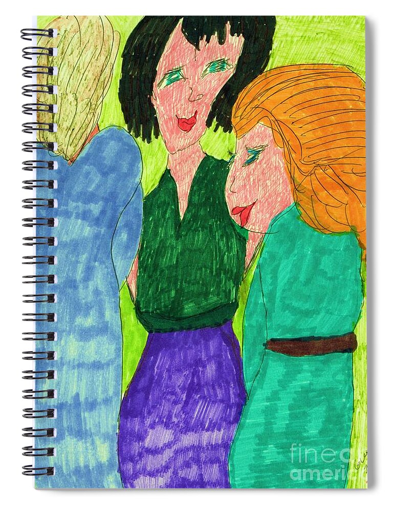 3 Ladies Cool Colors. Spiral Notebook featuring the mixed media Guests by Elinor Helen Rakowski