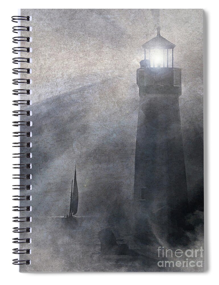 Lighthouse Spiral Notebook featuring the photograph Guiding Light Distressed by Stephanie Laird