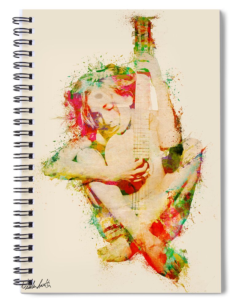 Guitar Spiral Notebook featuring the digital art Guitar Lovers Embrace by Nikki Smith