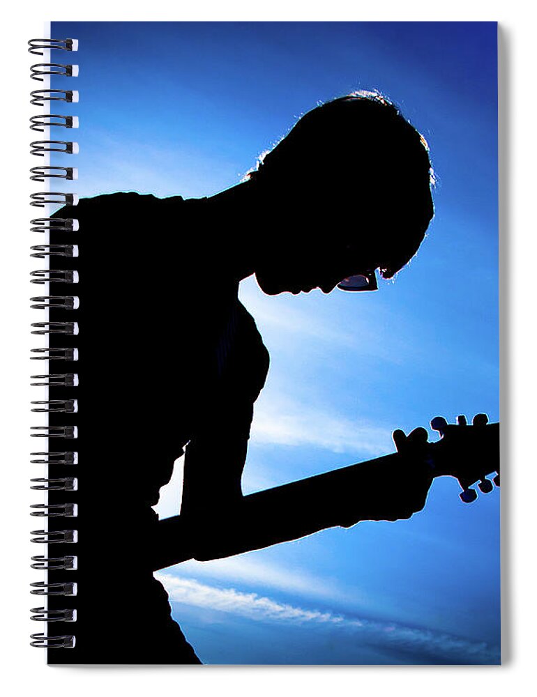 Guitar Spiral Notebook featuring the photograph Guitarist Silhouette by Adam Reinhart