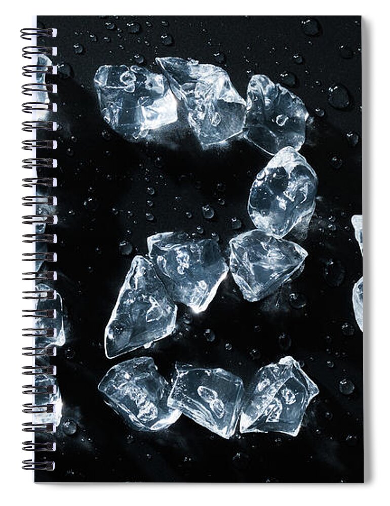 H2o Spiral Notebook featuring the photograph H2O water symbol written in ice cubes and melting by Simon Bratt