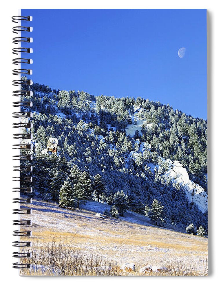 Nature Spiral Notebook featuring the photograph Half Moon Over the Flatirons by Marilyn Hunt
