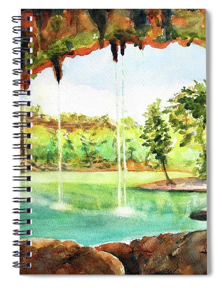 Hamilton Pool Spiral Notebook featuring the painting Hamilton Pool Texas by Carlin Blahnik CarlinArtWatercolor