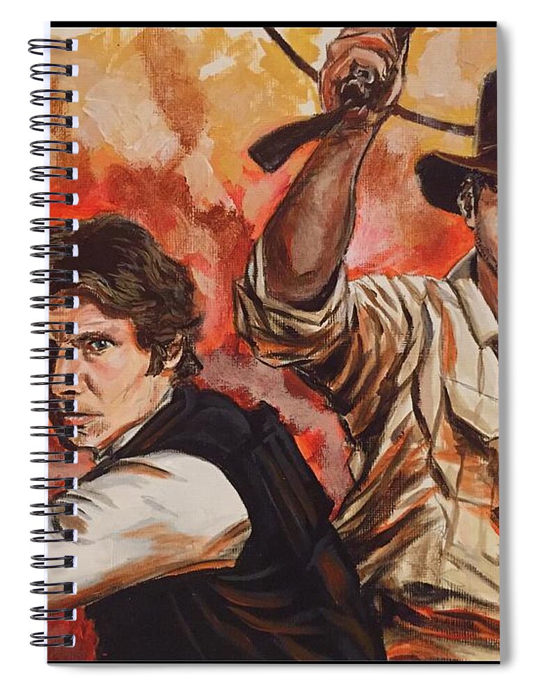 Han Solo Spiral Notebook featuring the painting Han Solo and Indiana Jones by Joel Tesch