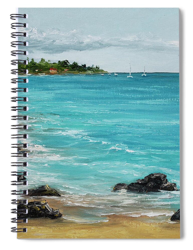 Landscape Spiral Notebook featuring the painting Hanakao'o Beach by Darice Machel McGuire