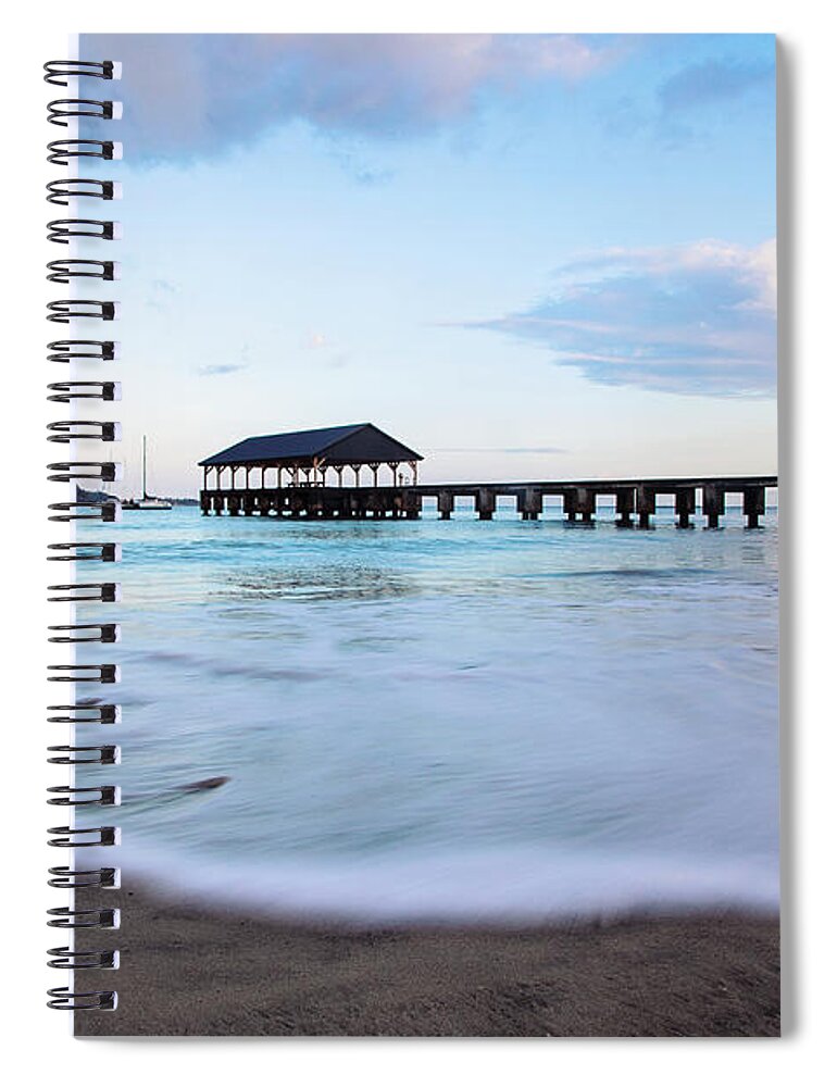 Hanalei Bay Pier Spiral Notebook featuring the photograph Hanalei Bay Pier at Sunrise by Melanie Alexandra Price