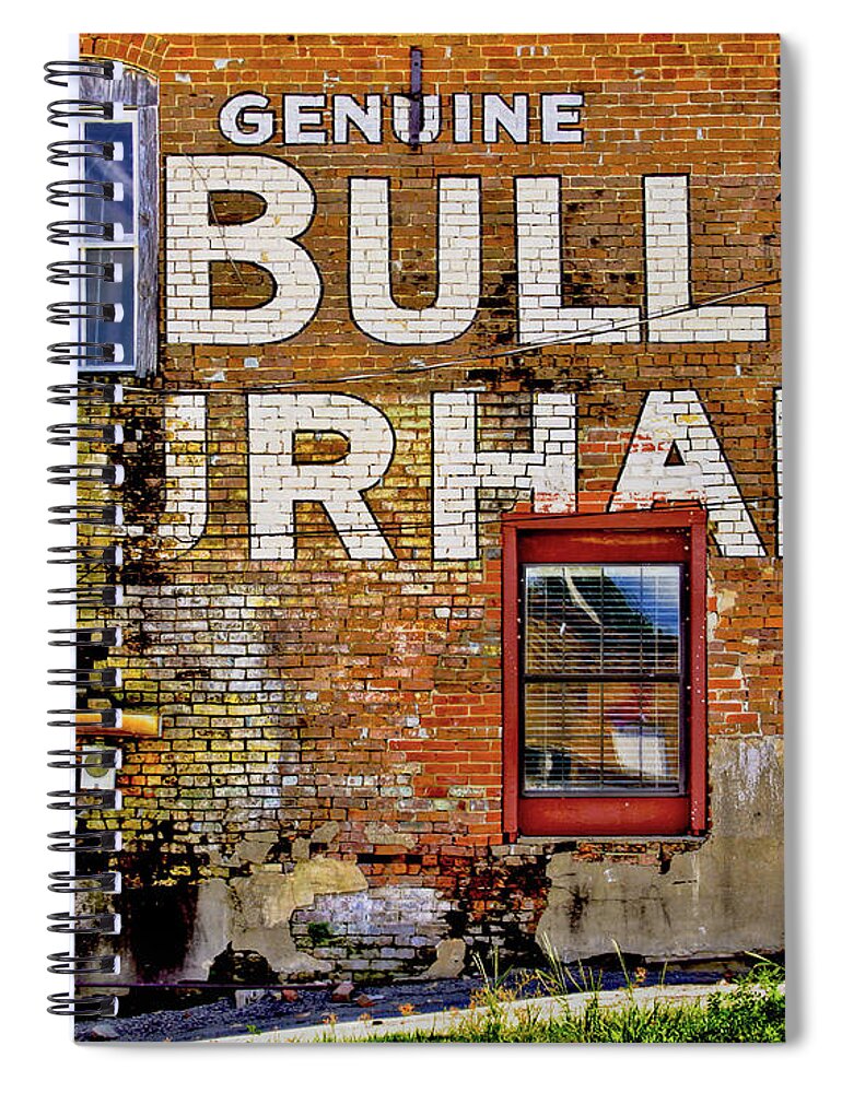 Advertising Spiral Notebook featuring the photograph Handpainted Sign on brick wall by David and Carol Kelly