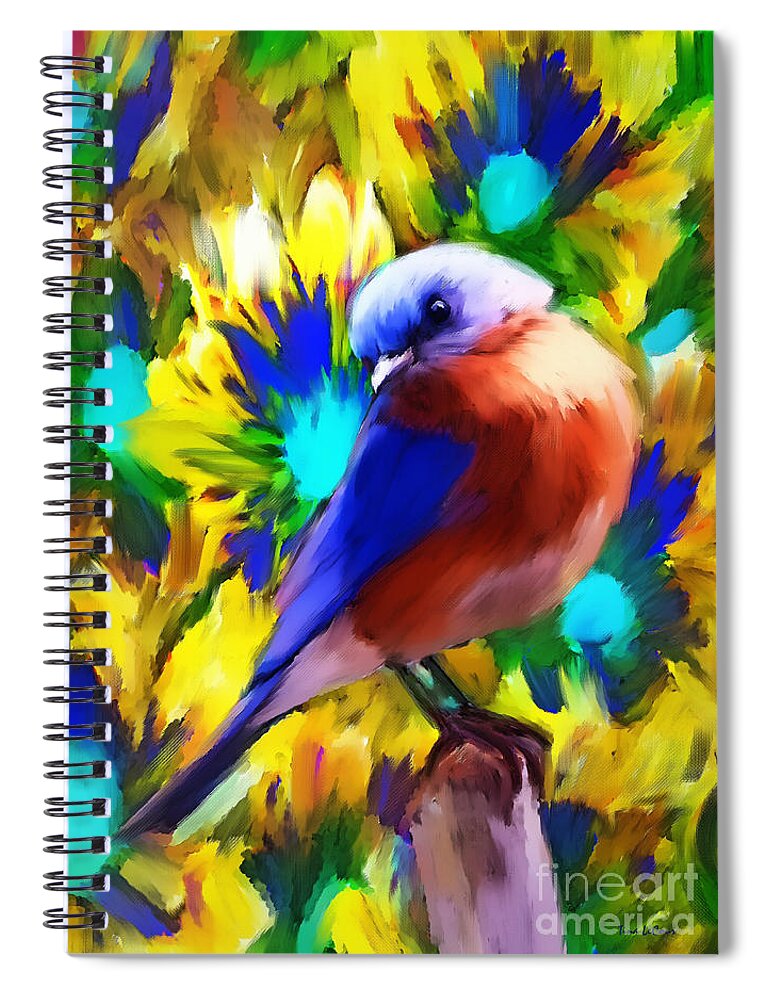  Bluebird Spiral Notebook featuring the painting Handsome Bluebird by Tina LeCour