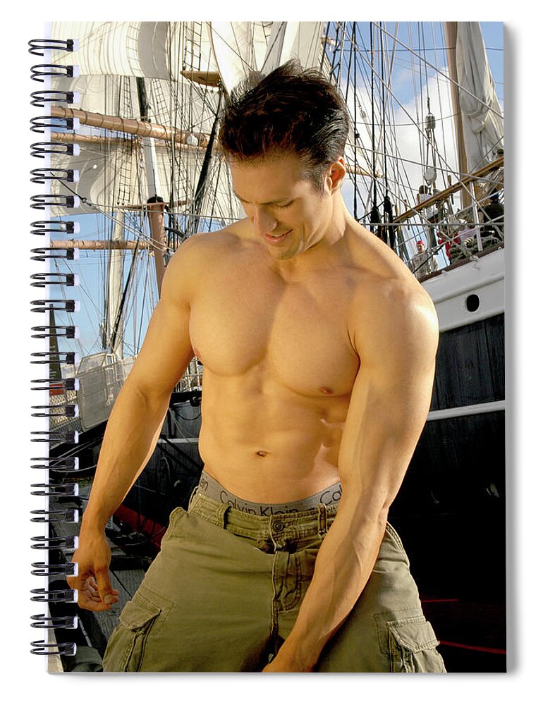 Sailboat Spiral Notebook featuring the photograph Handsome Sailor Working on the Docks by Gunther Allen