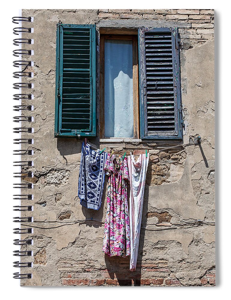 Brunello Di Montalcino Spiral Notebook featuring the painting Hanging Clothes of Tuscany by David Letts