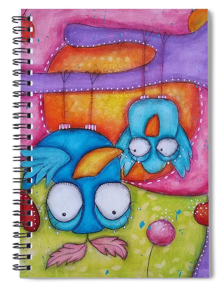 Colorful Spiral Notebook featuring the mixed media Hanging upside down by Barbara Orenya