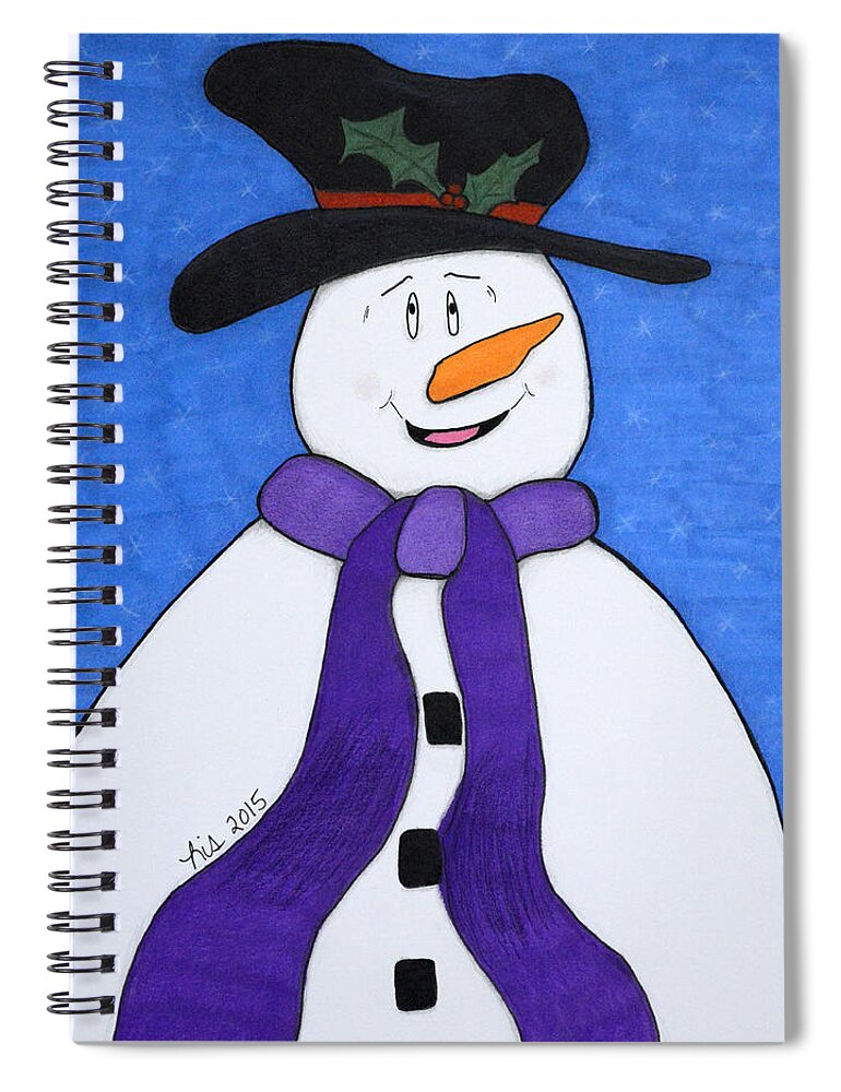 Snowman Spiral Notebook featuring the drawing Happiness Snowman by Lisa Blake