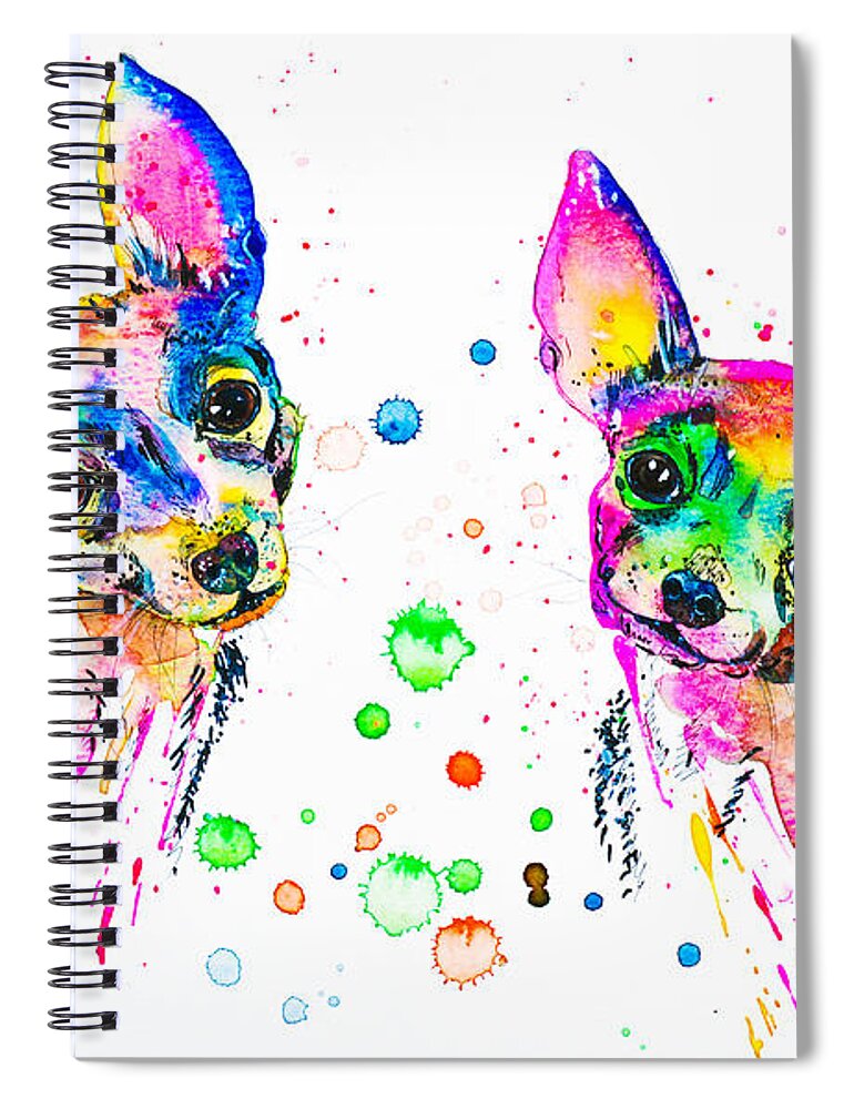 Chihuahua Spiral Notebook featuring the painting Happy Chihuahuas by Zaira Dzhaubaeva