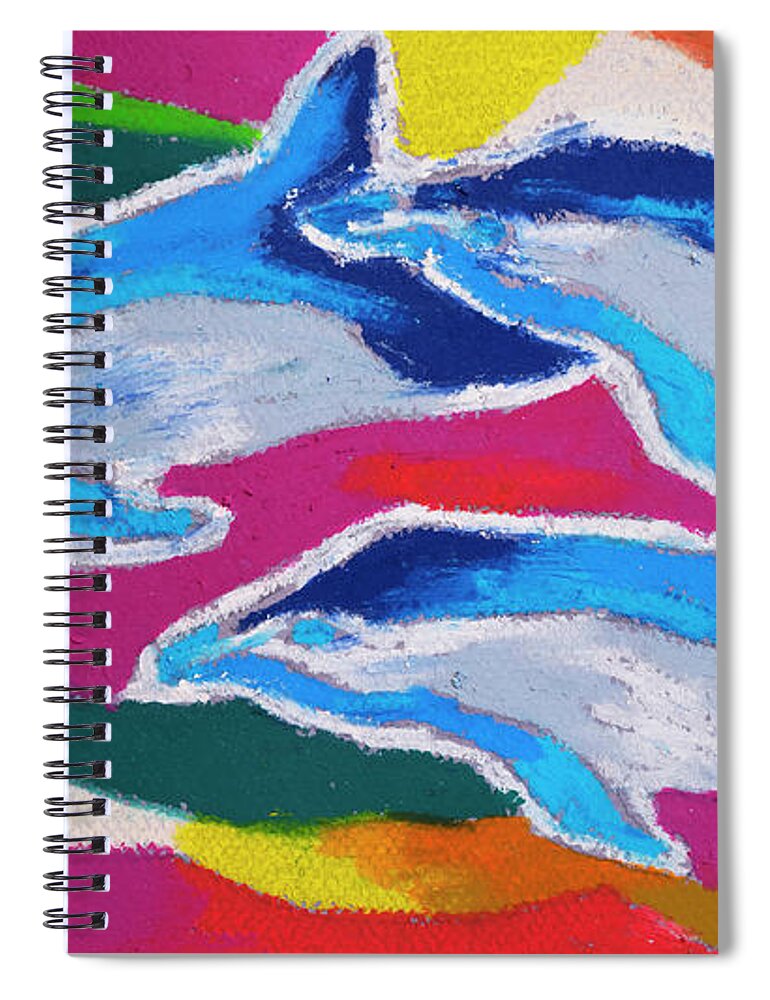Dolphin Spiral Notebook featuring the painting Happy Dolphin Dance by Stephen Anderson