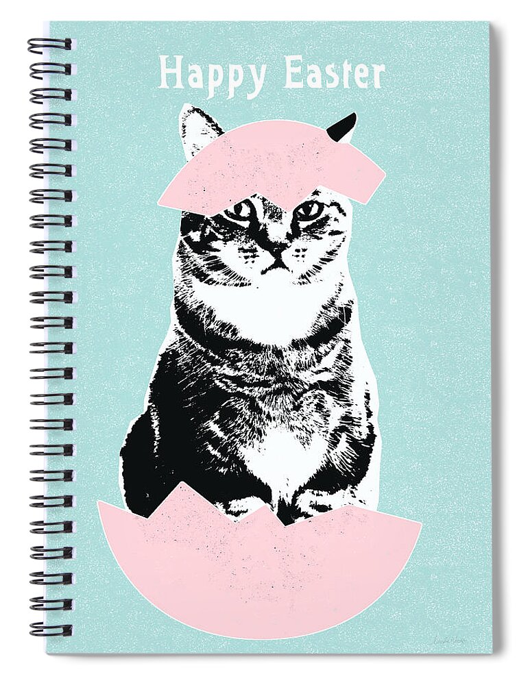 Cat Spiral Notebook featuring the digital art Happy Easter Cat- art by Linda Woods by Linda Woods