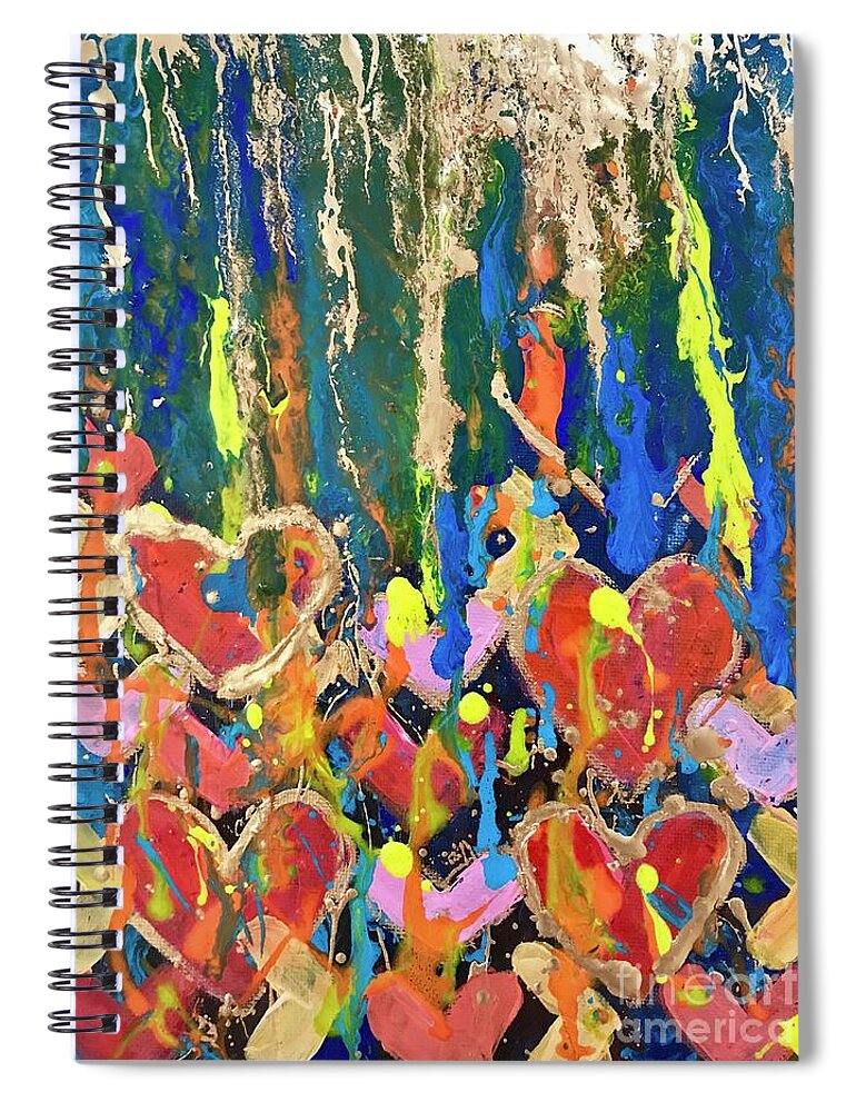 Hearts Spiral Notebook featuring the painting Happy Hearts by Sherry Harradence