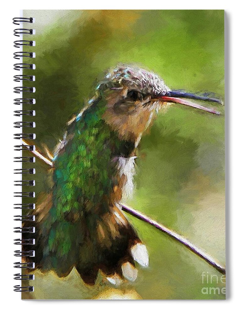 Hummingbird Spiral Notebook featuring the painting Happy Hummingbird by Tina LeCour