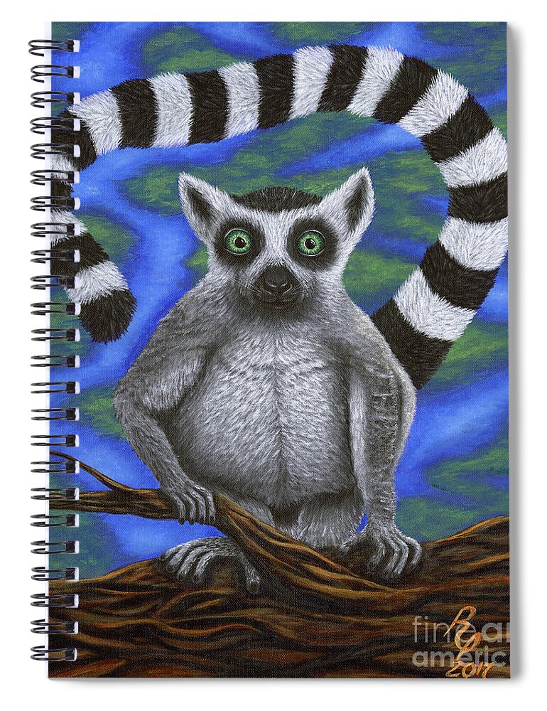 Lemur Spiral Notebook featuring the painting Happy Lemur by Rebecca Parker