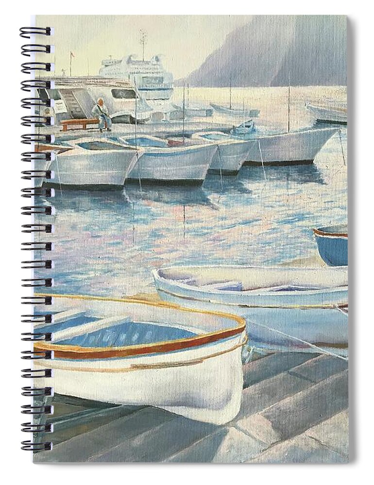 Capri Spiral Notebook featuring the painting Harbor of Capri by ML McCormick