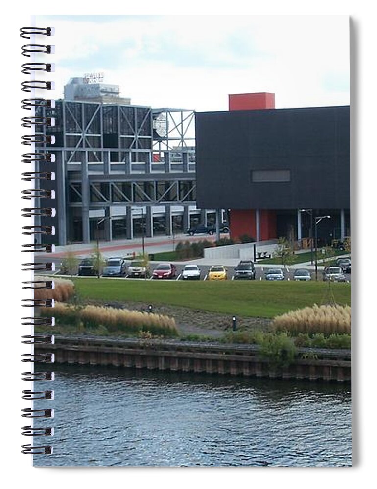 Architechture Spiral Notebook featuring the photograph Harley Museum Milwaukee by Anita Burgermeister