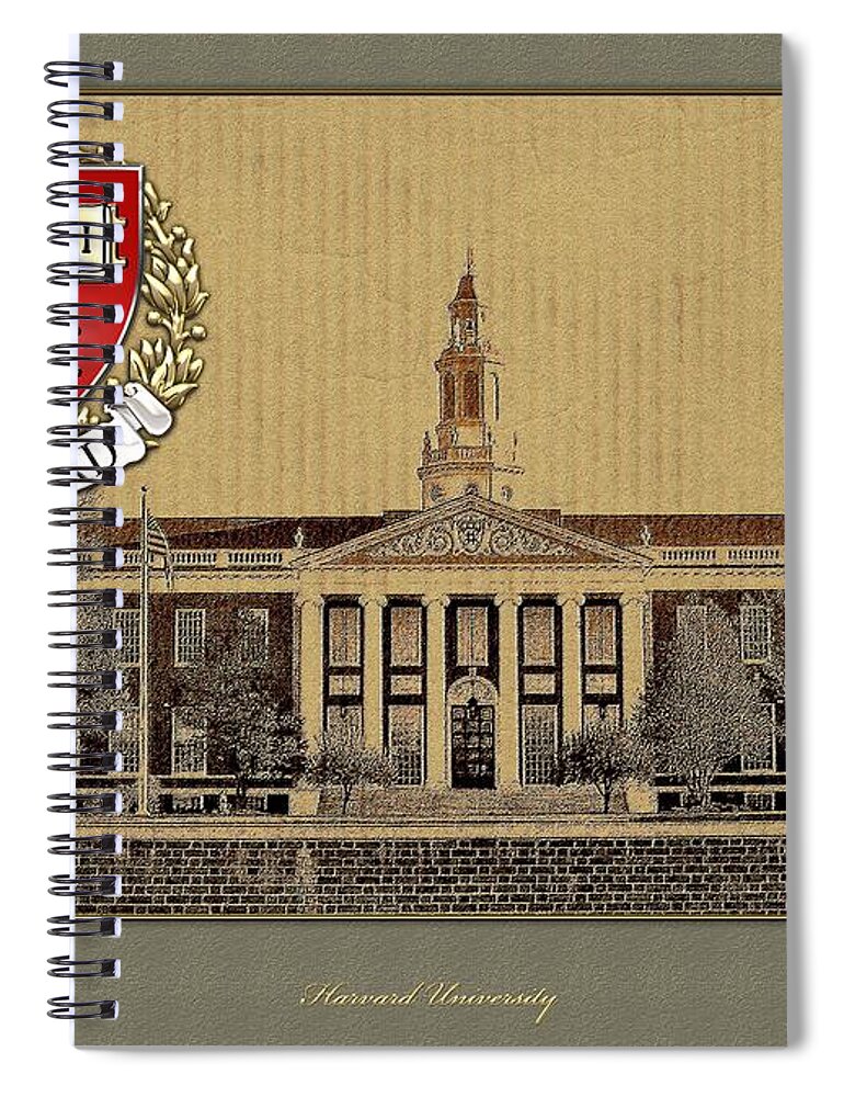 Universities Spiral Notebook featuring the photograph Harvard University Building With Seal by Serge Averbukh