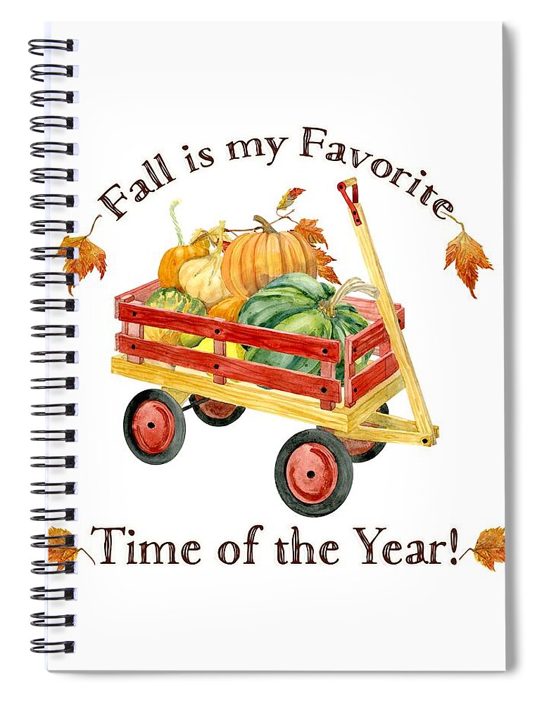 Fall Is My Favorite Spiral Notebook featuring the painting Harvest Red Wagon Pumpkins n Leaves by Audrey Jeanne Roberts