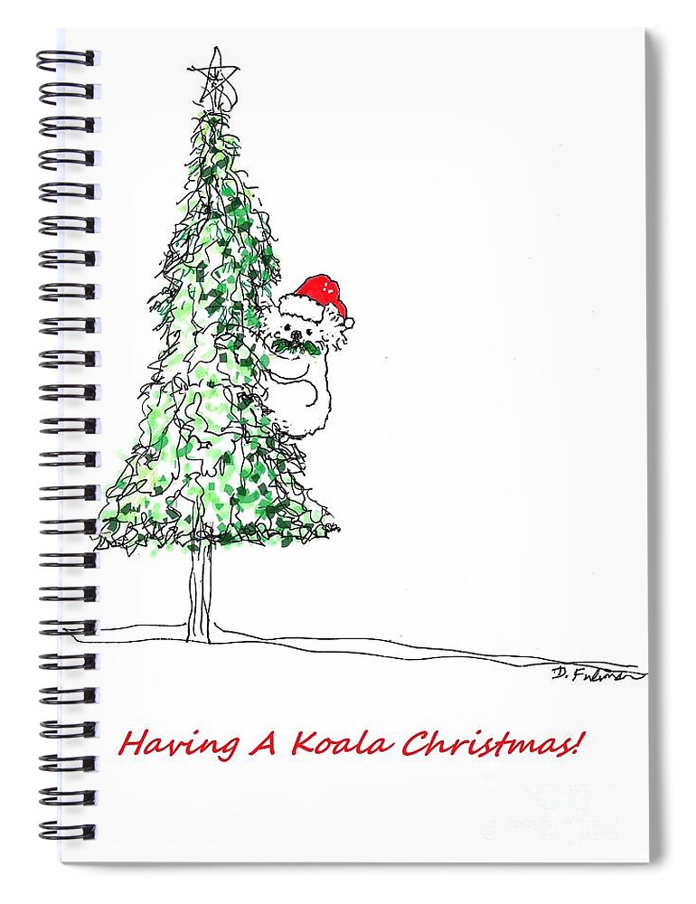 Koala Bear Spiral Notebook featuring the mixed media Having A Koala Christmas by Denise F Fulmer