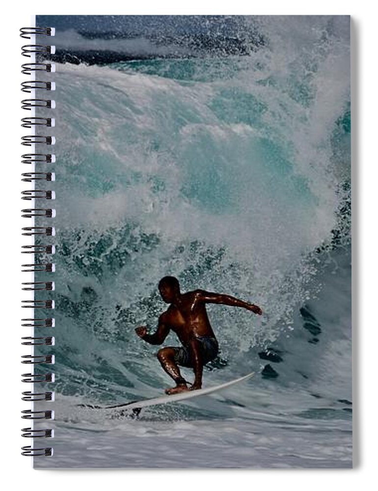 Surfer Spiral Notebook featuring the photograph Hawaiian Blue Surfer by Debra Banks