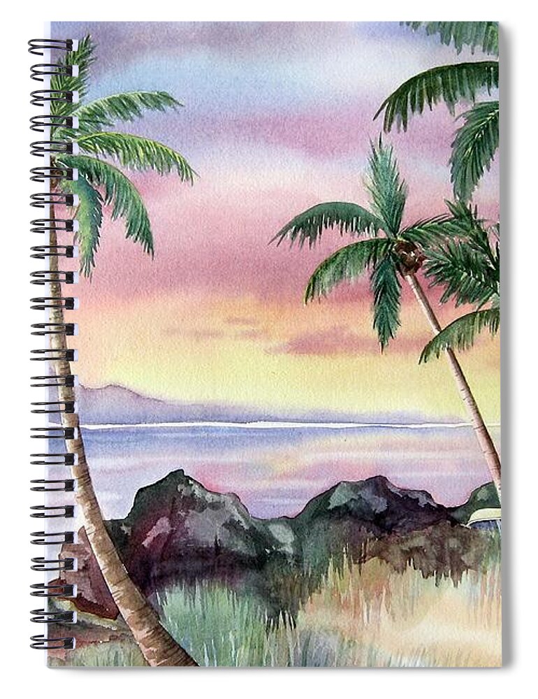 Hawaii Spiral Notebook featuring the painting Hawaiian Sunset by Deborah Ronglien