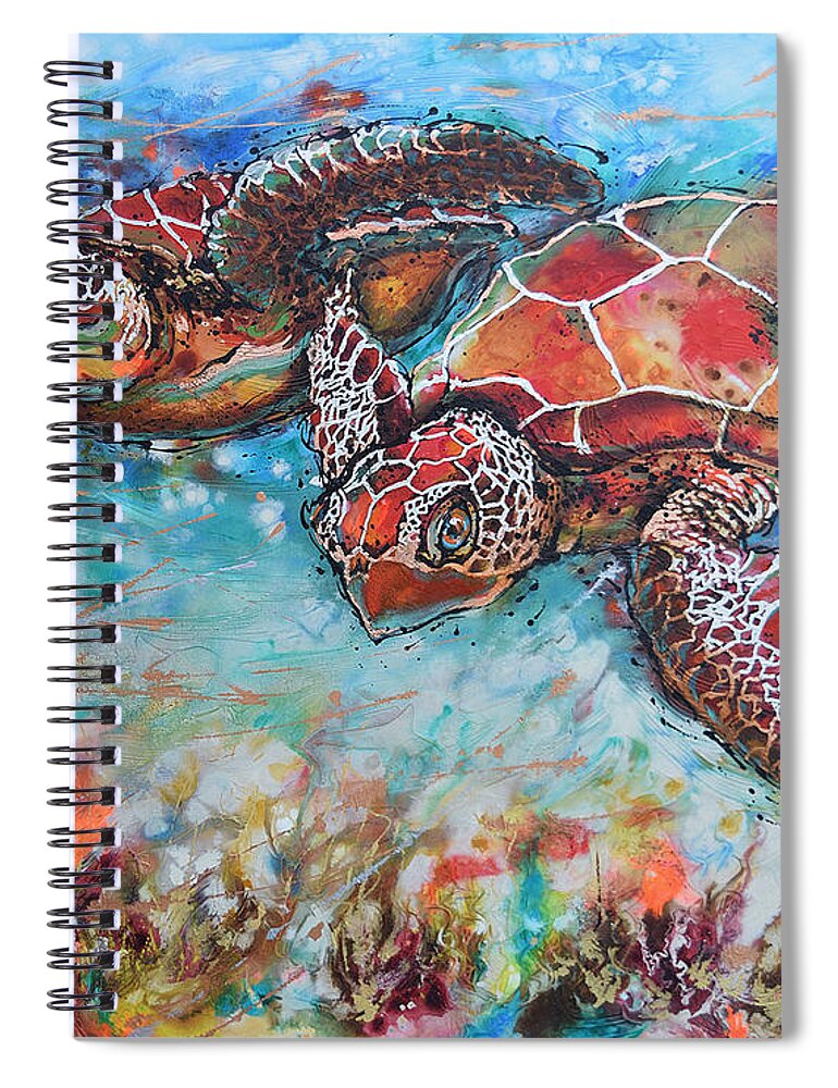 Marine Turtles Spiral Notebook featuring the painting Hawksbill Sea Turtles by Jyotika Shroff