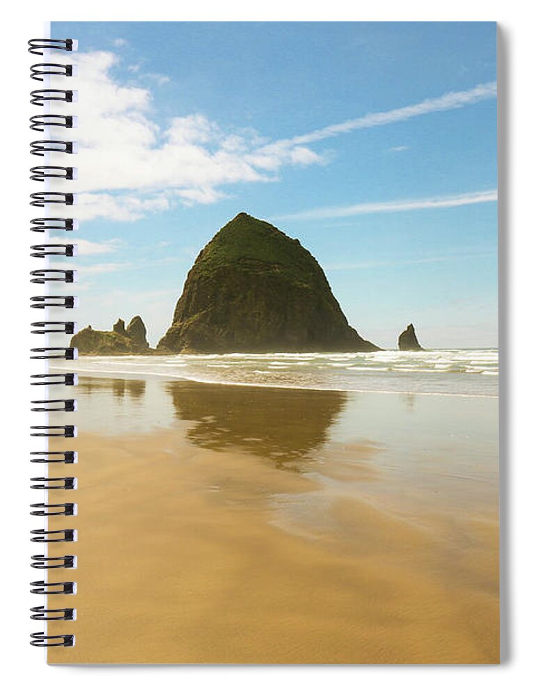 Haystack Rock Spiral Notebook featuring the photograph Haystack Rock by Veronica Batterson