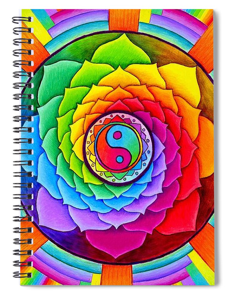 Mandala Spiral Notebook featuring the drawing Healing Lotus by Rebecca Wang