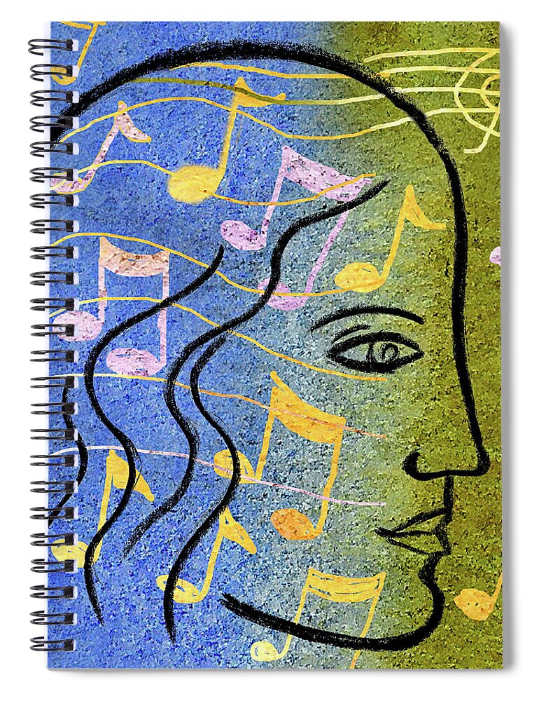  Arts & Entertainment Close Up Color Image Concept Covering Creativity Entertainment Harmony Head And Shoulders Illustration Illustration And Painting Inspiration Listening Mid Adult Music Musical Note Musician One Mid Adult Woman Only One Person People Profile Side View Sound Symbol Thinking Vertical Woman 30's Amusement Color Colour Cover Creative Drawing Enclosing Female Head & Shoulders Hearing Inspiring Listen Melody One Performer Person Pondering Rapport Symbolic Spiral Notebook featuring the painting Hearing Music by Leon Zernitsky