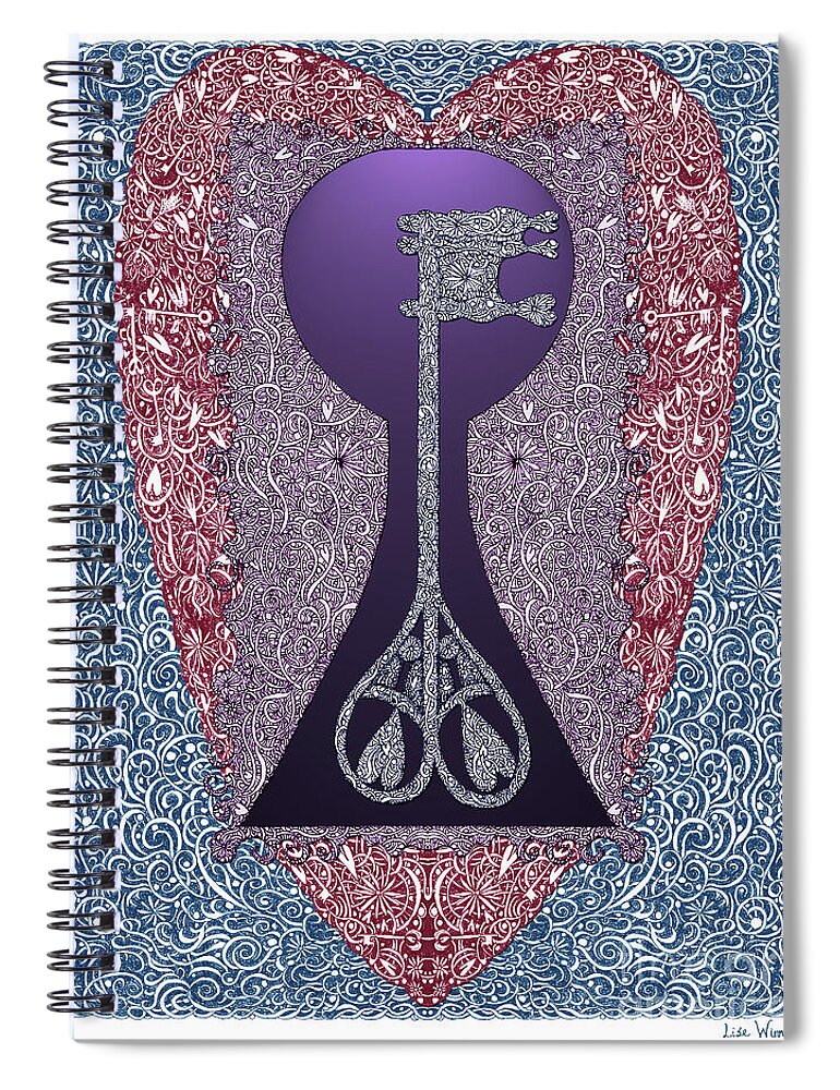 Lise Winne Spiral Notebook featuring the digital art Heart with Lock and Skeleton Key by Lise Winne