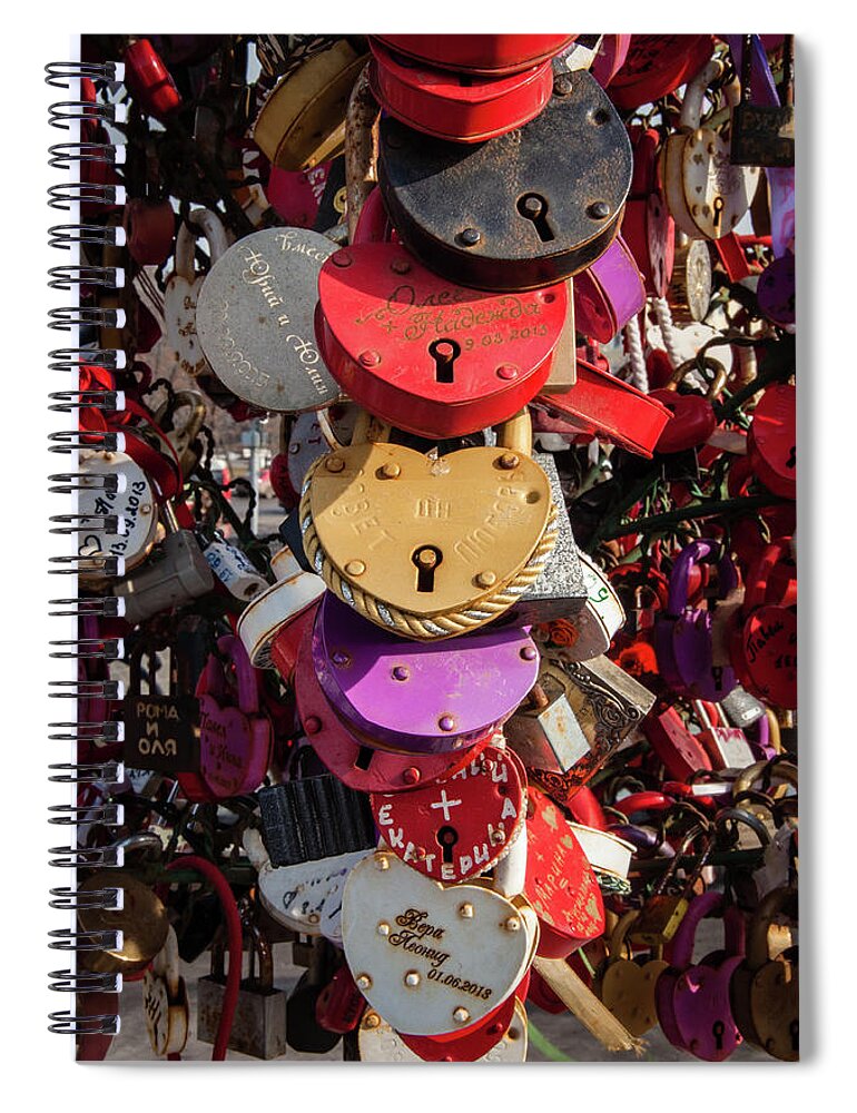 Lock Spiral Notebook featuring the photograph Hearts Locked in Love by Geoff Smith