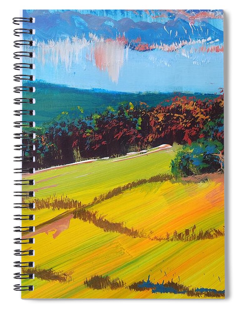Devon Spiral Notebook featuring the painting Heavenly Haldon Hills - Devon English Landscape by Mike Jory