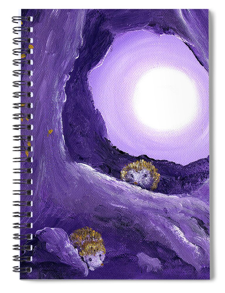 Painting Spiral Notebook featuring the painting Hedgehogs in Purple Moonlight by Laura Iverson